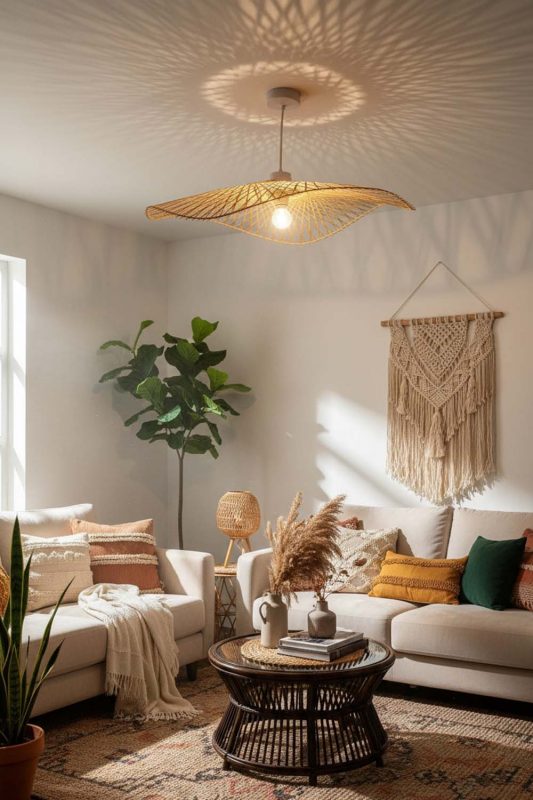 Boho Single Bamboo Lotus Leaf Pendant Light - Relaxed & Stylish