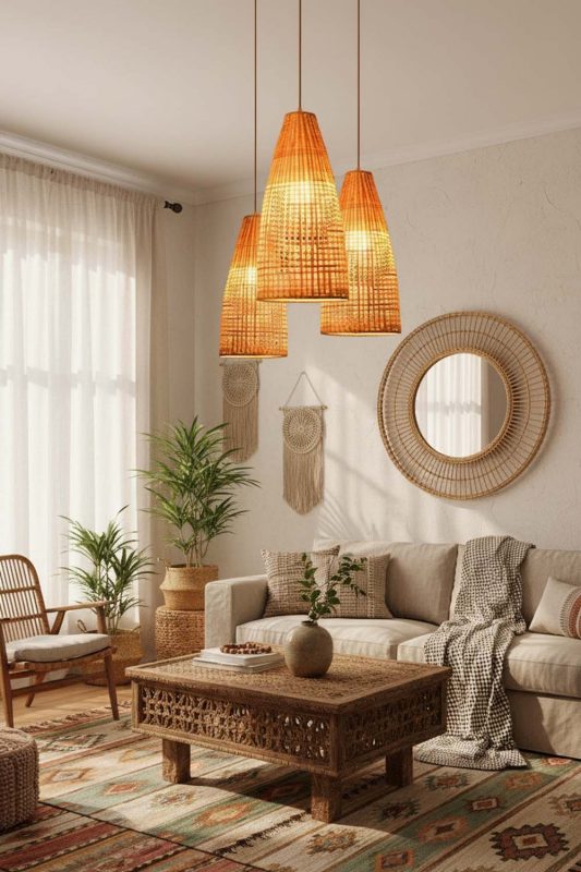 Boho Small Cone Bamboo Light - Warm & Textured