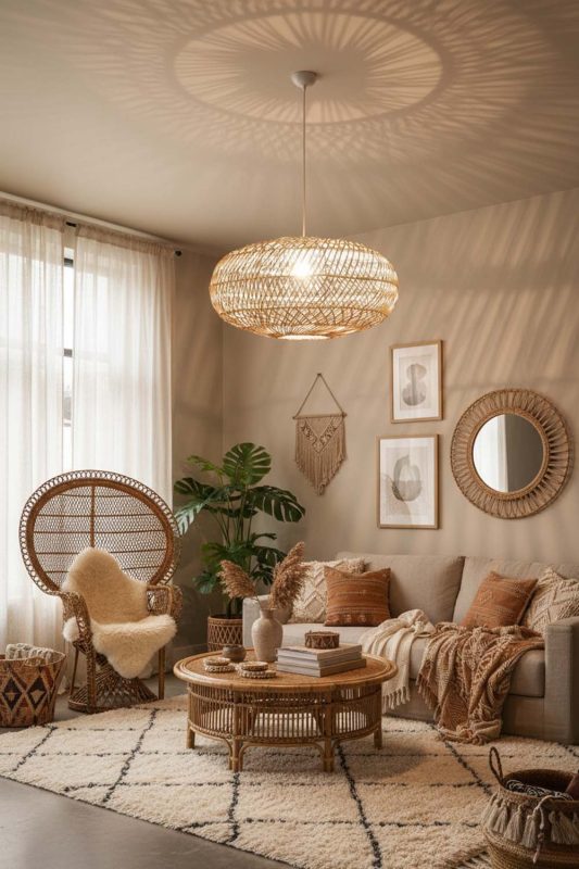Boho Sophisticated Rattan Round Pendant - Artistic & Unique