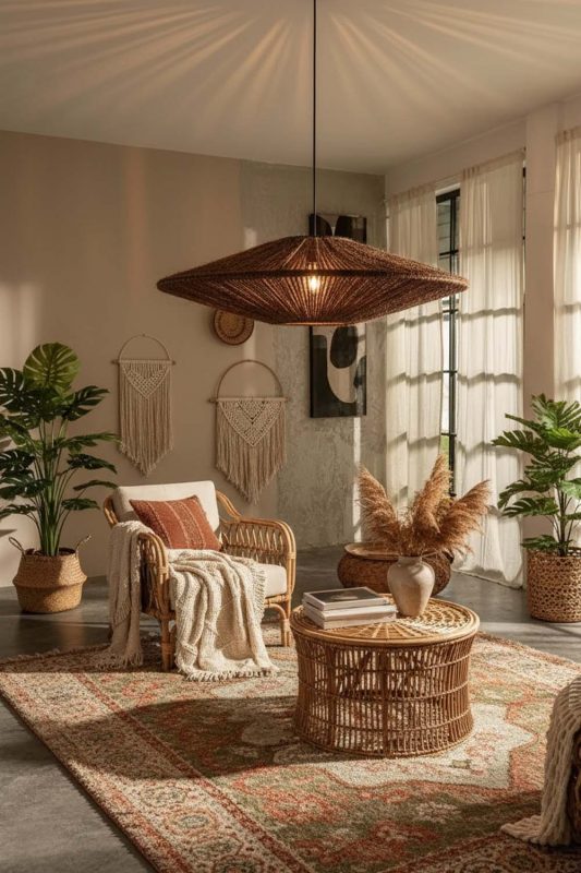 Boho Ufo Jute Rope Pendant Light - Vibrant & Creative