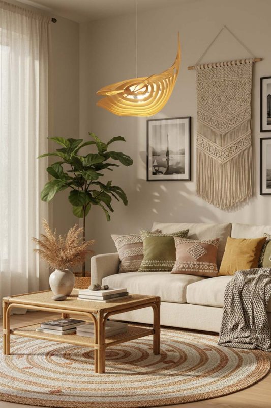 Boho Whale Wood Pendant Light - Warm & Textured