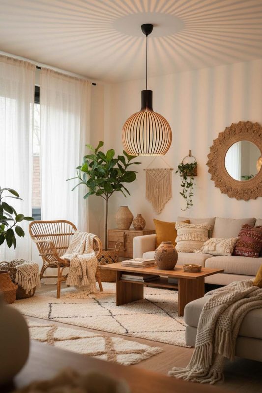 Boho Wood Cage Pendant Light - Vibrant & Creative