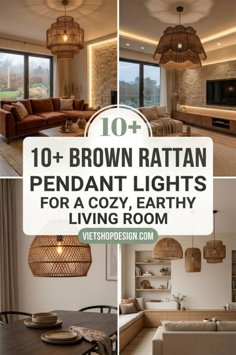Brown Rattan Pendant Lights For A Cozy, Earthy Living Room