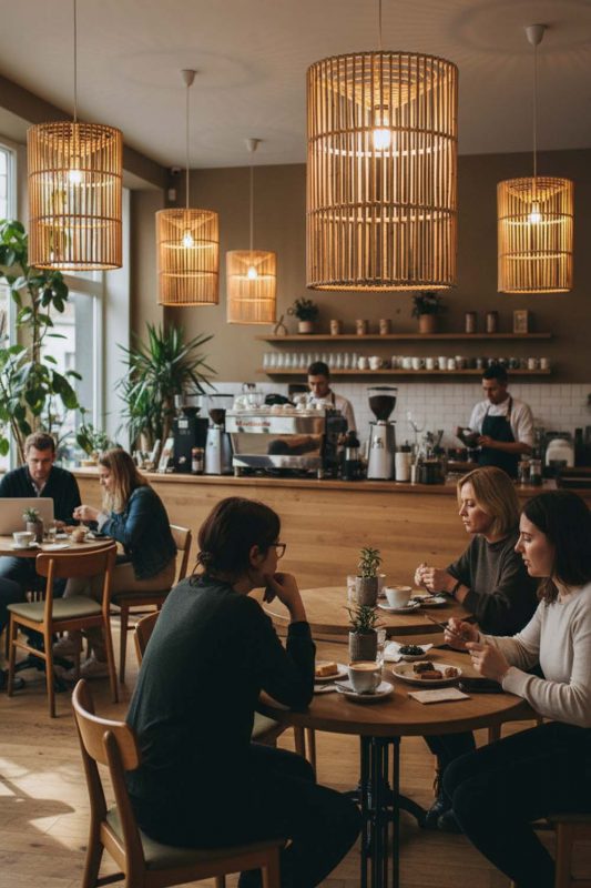 Cafe Bamboo Geometric Pendant Light Cylinder - Cozy Coffee Vibes
