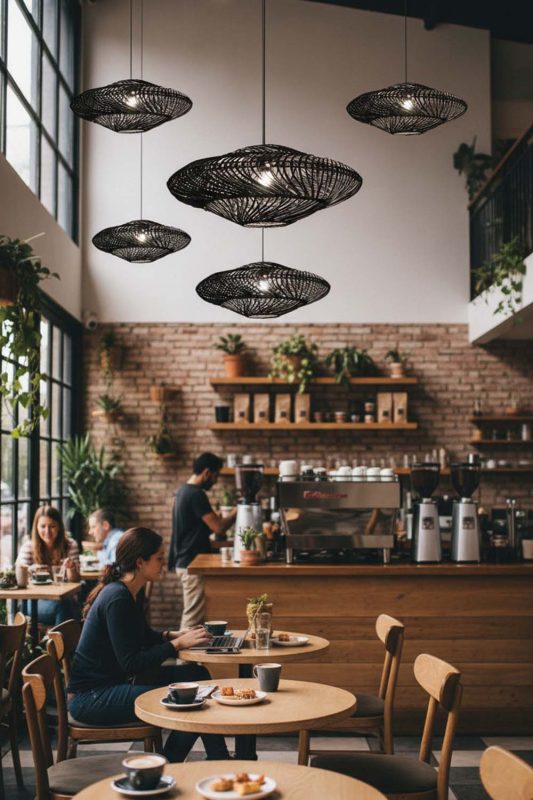 Cafe Black Ufo Shades Rattan Lamp - Warm & Instagrammable