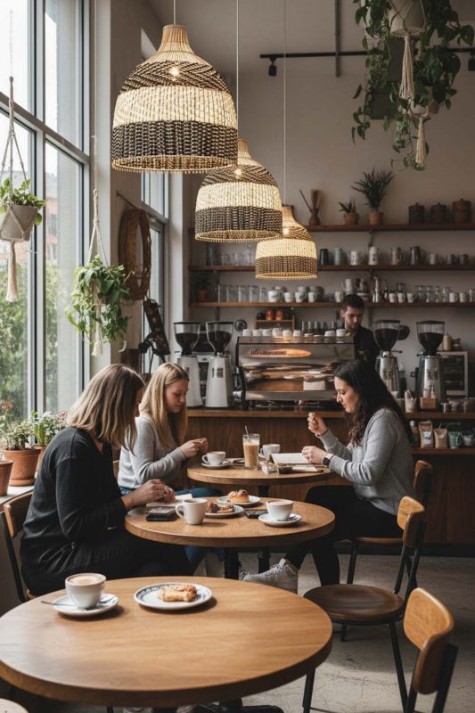Cafe Black White Dome Rattan Pendant - Artistic & Unique