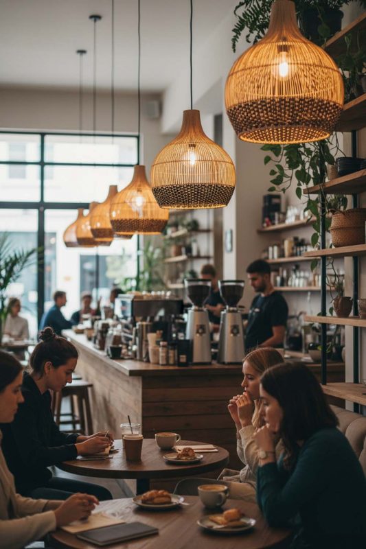 Cafe Bottom Black Rattan Pendant Light - Cozy Coffee Vibes