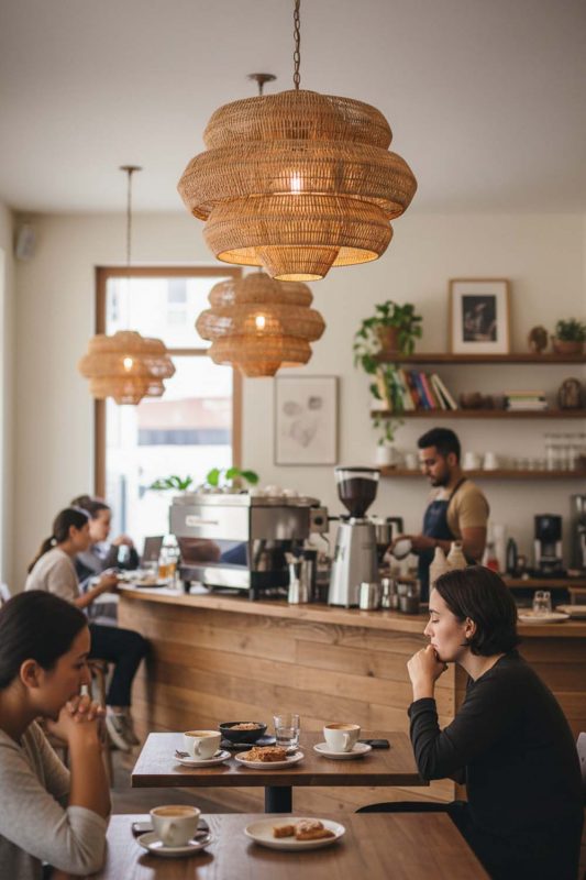 Cafe Brown Tiered Rattan Chandelier - Aesthetic & Trendy