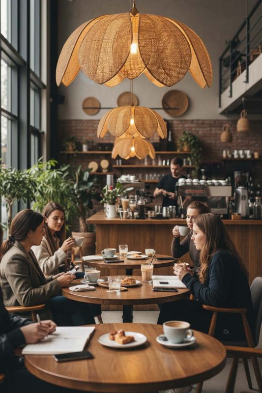 Cafe Flower Petal Rattan Pendant Light - Warm & Instagrammable