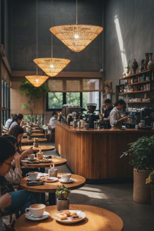 Cafe Inverted Pyramid Rattan Pendant Light - Cozy Coffee Vibes