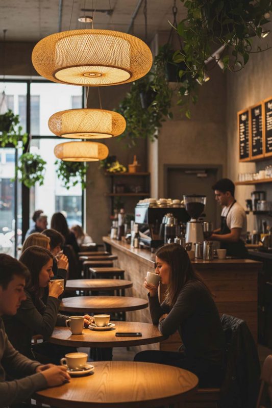Cafe Round Bamboo Drum Chandelier - Cozy Coffee Vibes