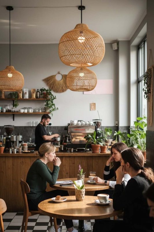 Cafe Wicker Swag Lamp - Cozy Coffee Vibes