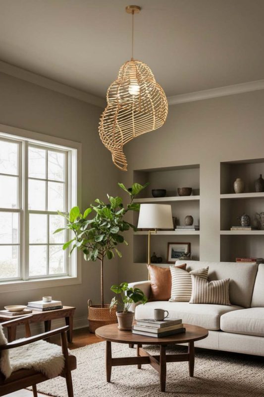 Cozy Beige Rattan Spiral Pendant Light - Warm & Inviting