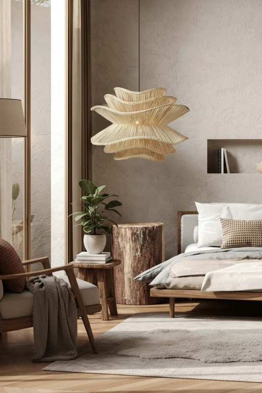 Cozy Beige Vietnamese Flower Rattan Chandelier - Peaceful Living