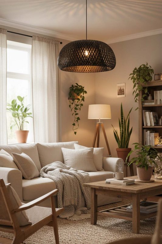 Cozy Black Bamboo Basket Light Shade - Soft & Relaxing