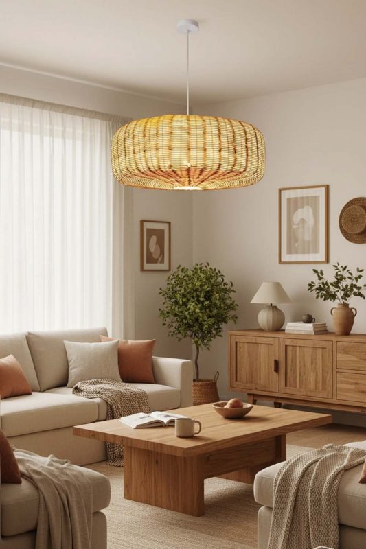Cozy Flat Drum Rattan Chandelier - Hygge Vibes