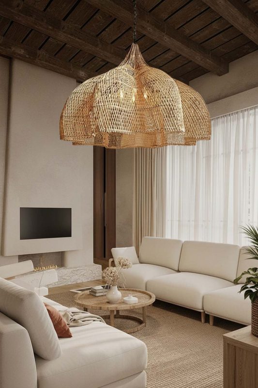 Cozy Natural Bloom Rattan Pendant Light - Peaceful Living