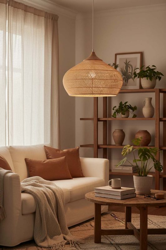 Cozy Natural Vintage Wood Rattan Pendant Light - Soft & Relaxing