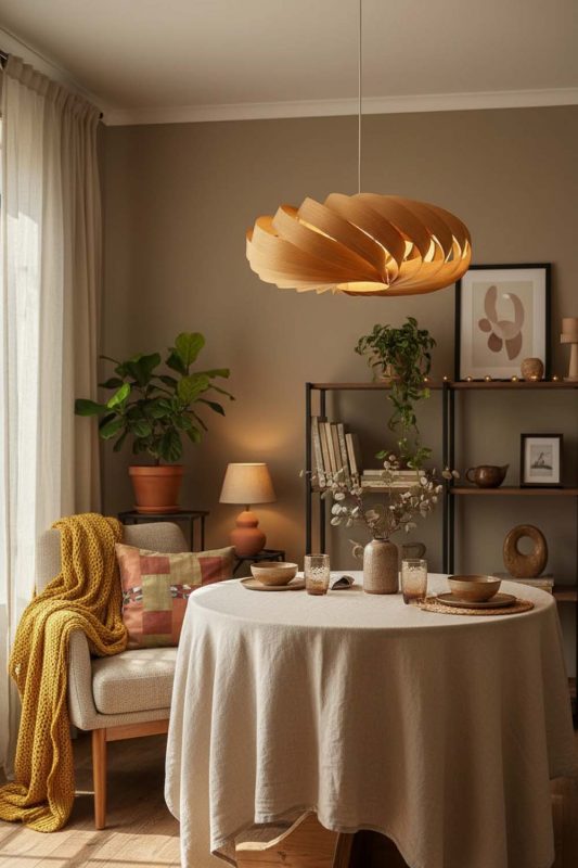 Cozy Round Spiral Wood Pendant - Peaceful Living