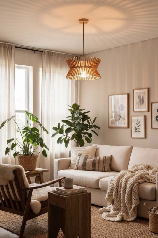 Cozy Round Wood Slat Pendant Light - Hygge Vibes