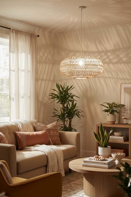 Cozy Sophisticated Rattan Round Pendant - Soft & Relaxing