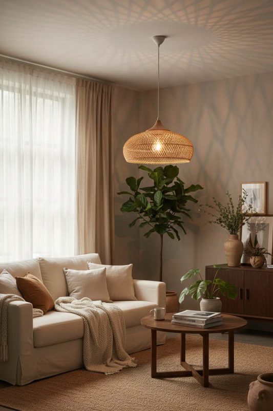 Cozy Vintage Wood Rattan Pendant Light C - Peaceful Living