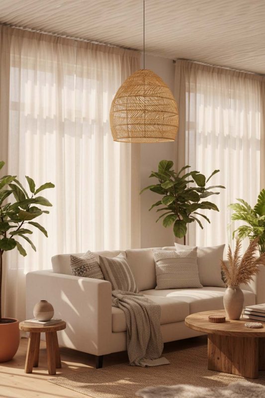 Cozy Wicker Basket Pendant Light Beige Color - Comfort First