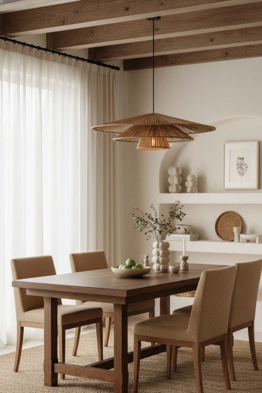 Dining Room 3 Tiered Rattan Pendant Light - Elegant Dining Ambience