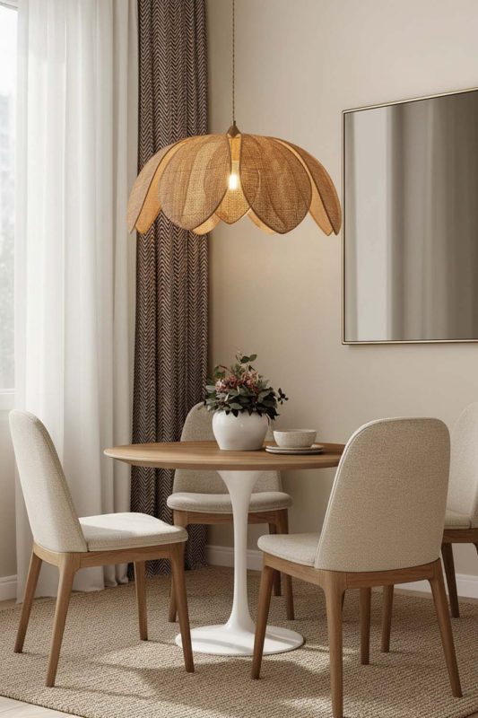 Dining Room Flower Petal Rattan Pendant Light - Cozy Dinner Vibes