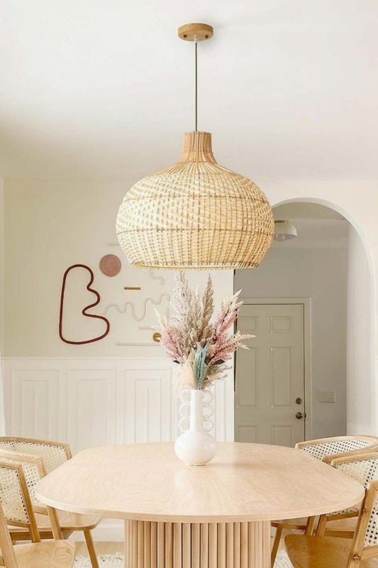 Dining Room Full White Rattan Pendant Light - Intimate & Stylish