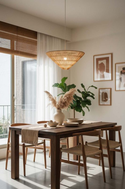 Dining Room Inverted Pyramid Rattan Pendant Light - Warm & Welcoming