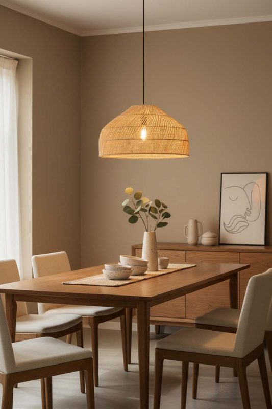 Dining Room Natural Rattan Wide Dome Pendant Light - Cozy Dinner Vibes