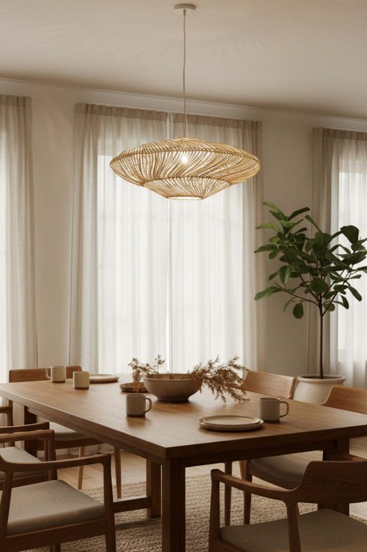 Dining Room Natural Ufo Shades Rattan Lamp - Intimate & Stylish