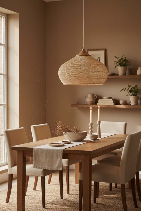 Dining Room Natural Vintage Wood Rattan Pendant Light - Elegant Dining Ambience