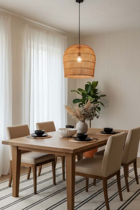 Dining Room Rattan Bell Shaped Pendant Light - Perfect Gathering Space