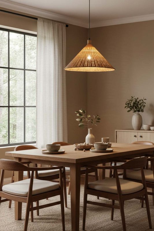 Dining Room Rattan Cone Pendant Light - Warm & Welcoming