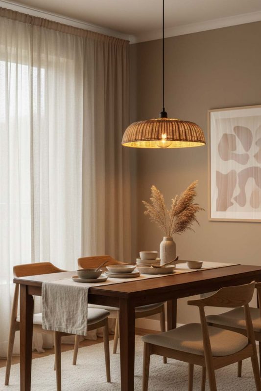 Dining Room Rattan Disc Pendant Light - Elegant Dining Ambience