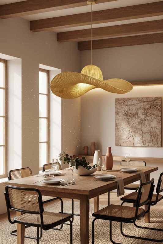 Dining Room Rattan Hat Pendant Light - Warm & Welcoming