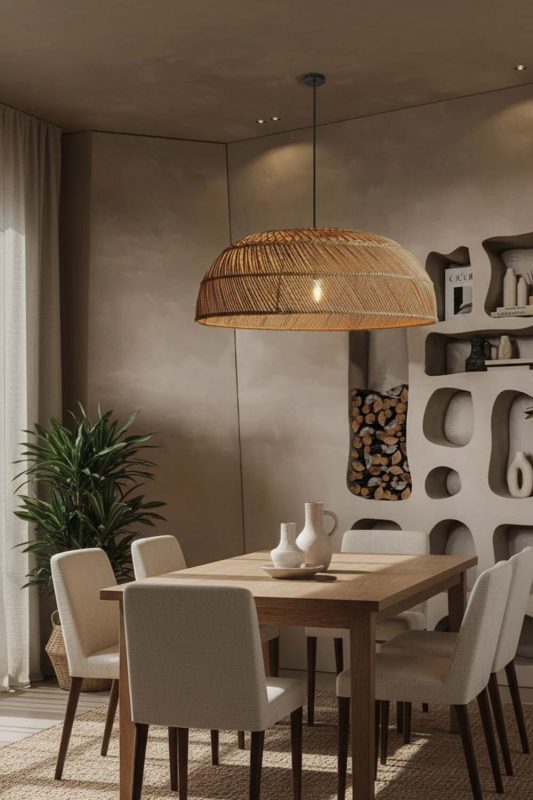 Dining Room Rattan Large Dome Pendant Light - Intimate & Stylish