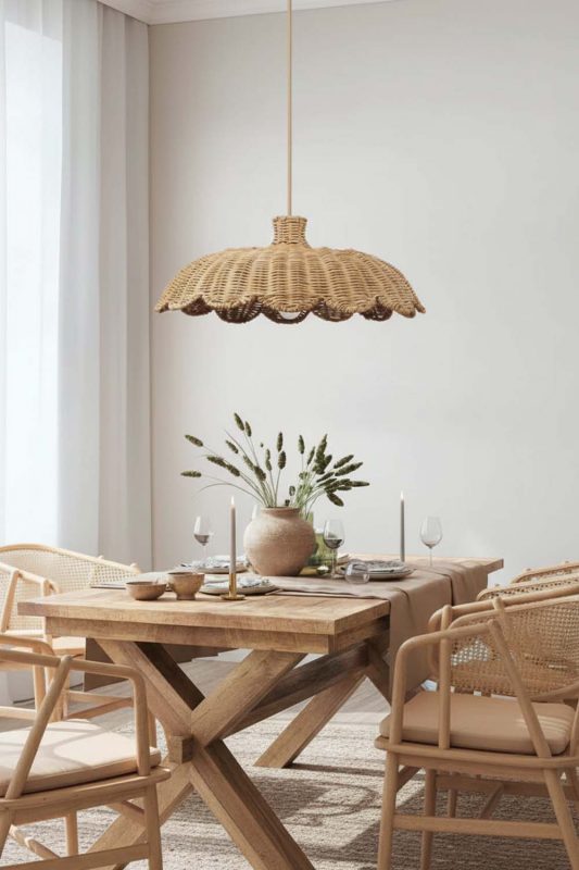 Dining Room Rattan Scalloped Lampshade - Cozy Dinner Vibes