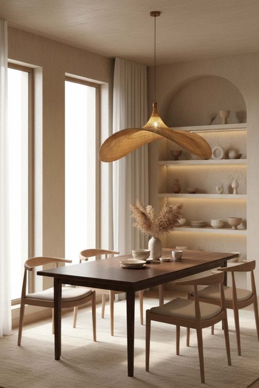 Dining Room Rattan Straw Hat Pendant Light - Cozy Dinner Vibes