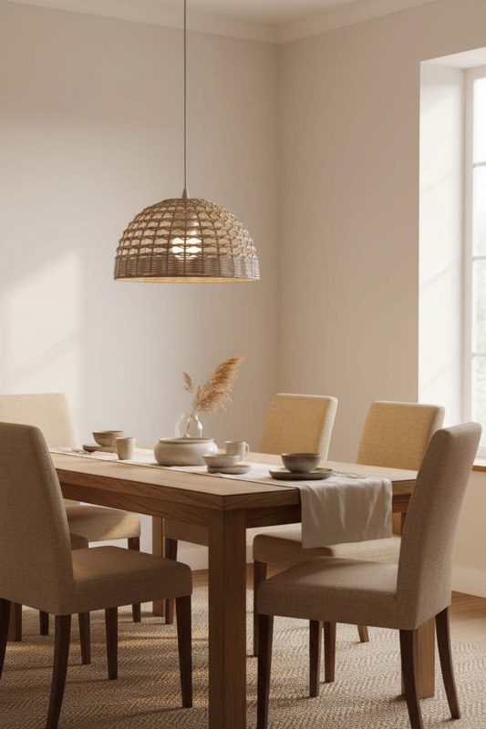 Dining Room Small Rattan Dome Pendant - Intimate & Stylish