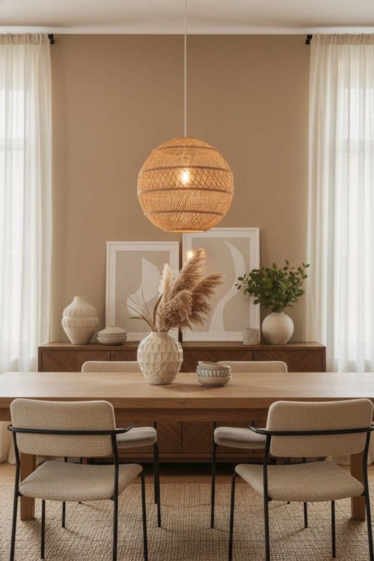 Dining Room Sophisticated Rattan Global Pendant - Cozy Dinner Vibes