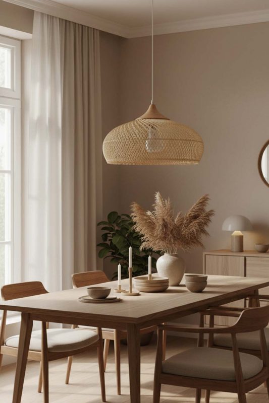 Dining Room Vintage Wood Rattan Pendant Light C - Perfect Gathering Space