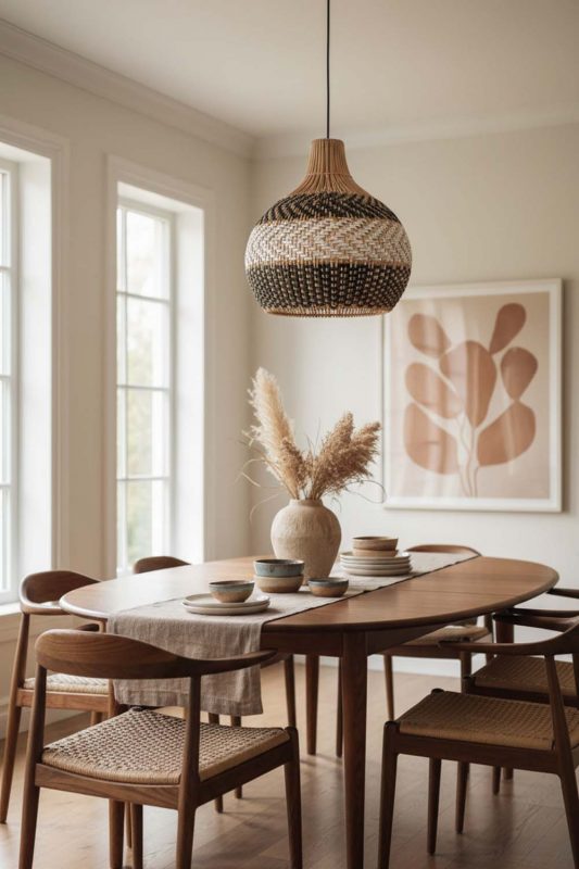 Dining Room White Gray Rattan Pendant Light - Warm & Welcoming