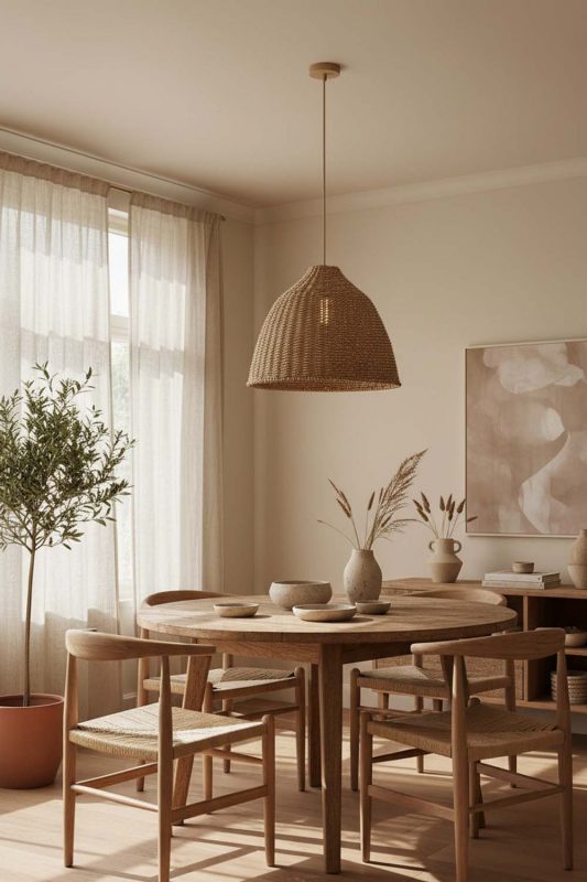 Dining Room Wicker Bell Pendant Light - Intimate & Stylish