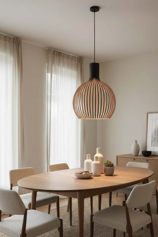 Dining Room Wood Cage Pendant Light - Perfect Gathering Space