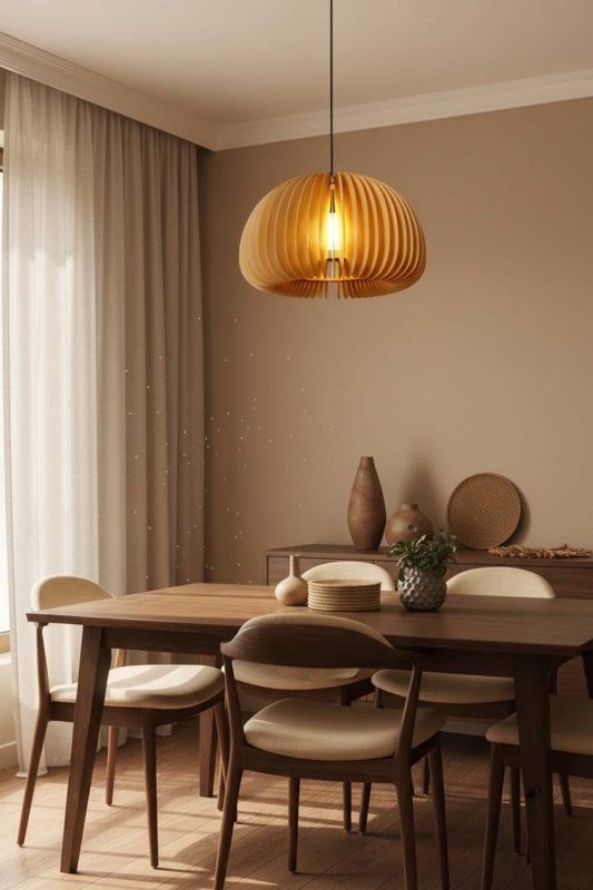 Dining Room Wood Slat Pendant Light - Elegant Dining Ambience
