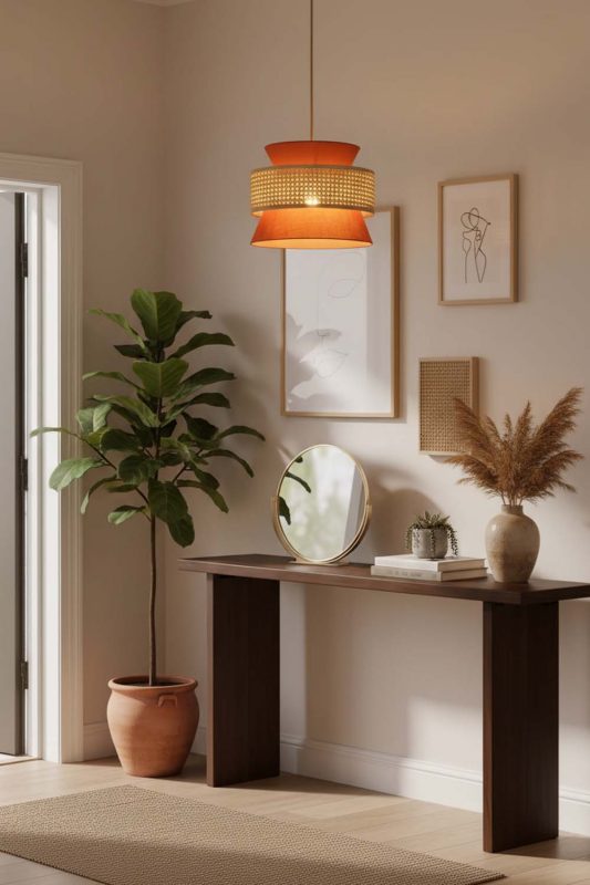 Entryway Bamboo Fabric Shade Pendant Light - Welcoming First Impression
