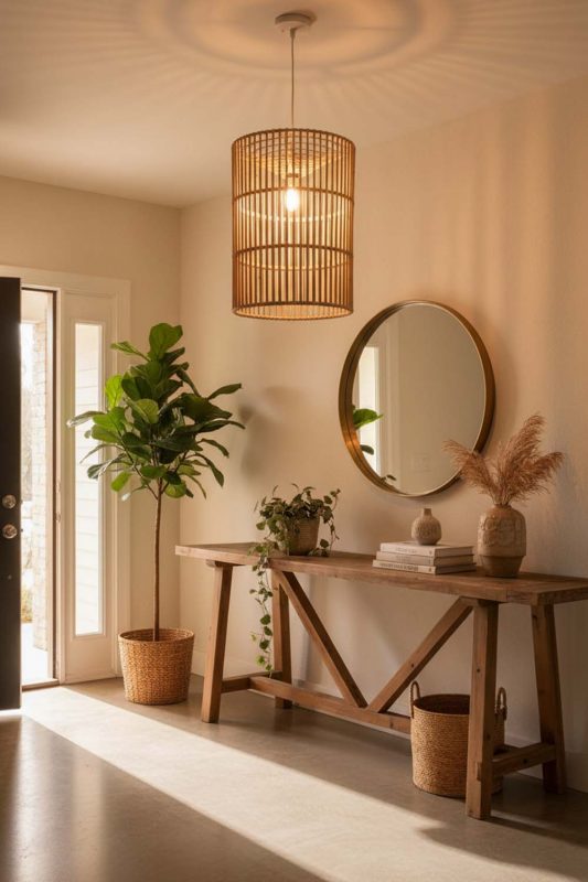 Entryway Bamboo Geometric Pendant Light Cylinder - Clean & Elegant